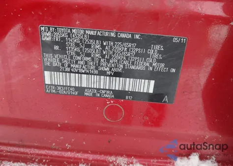 2011 Toyota Rav4 из США, поврежденный, VIN 2T3BF4DV1BW141498